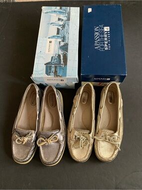 Sperry Metallic Silver and Metallic Gold Twin Boat Shoes “Angelfish” Size 7
